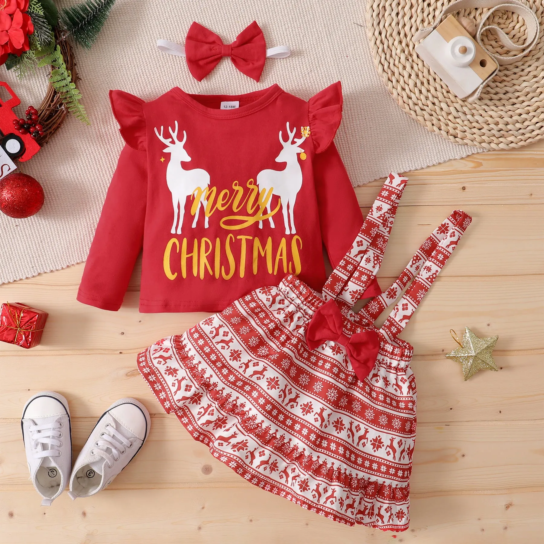 2 Pieces Set Baby Kid Girls Christmas Letters Cartoon Print Tops And Animals Dresses Wholesale 23101514