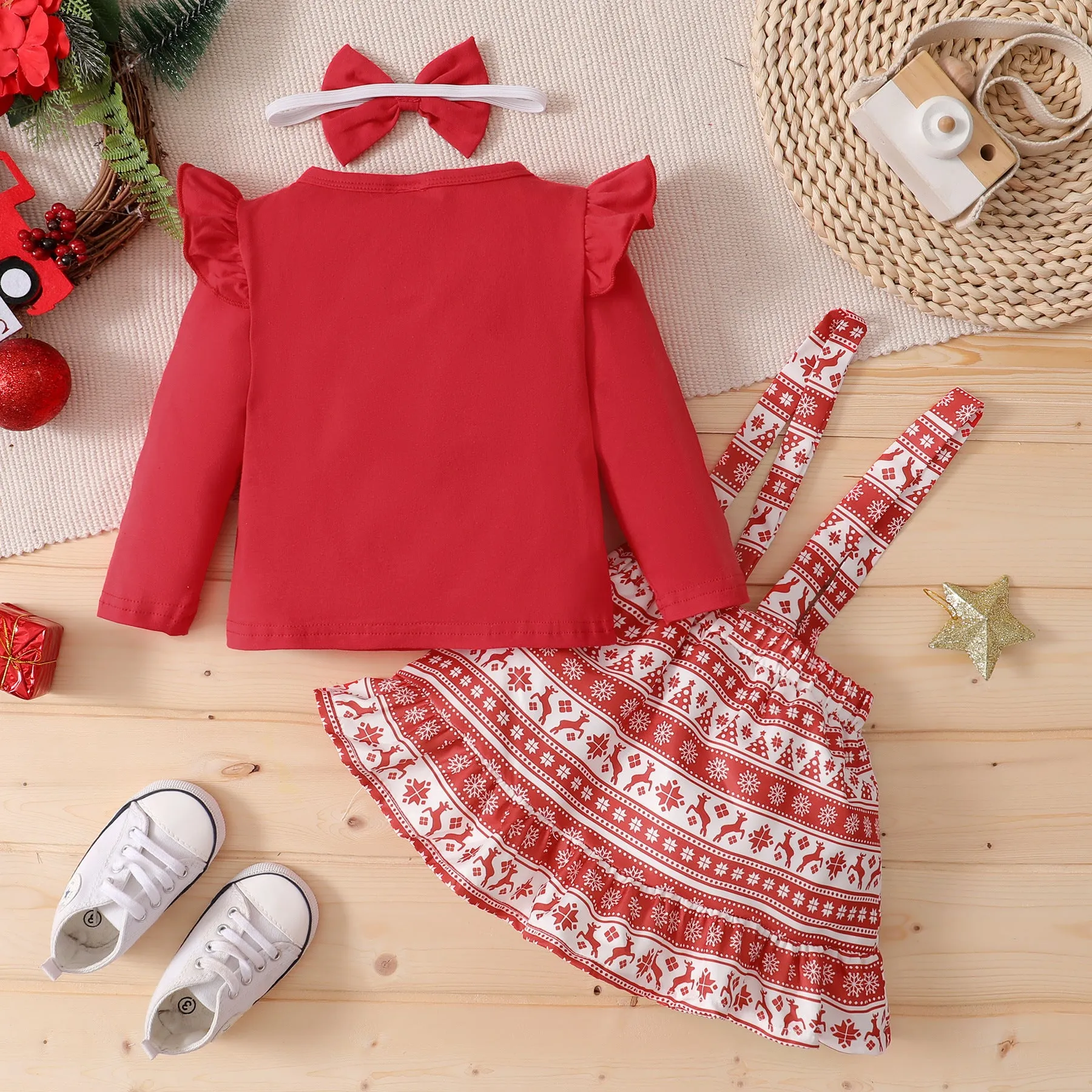 2 Pieces Set Baby Kid Girls Christmas Letters Cartoon Print Tops And Animals Dresses Wholesale 23101514