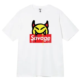 3Forty Inc Men Devil Emoji Savage Tee (White)