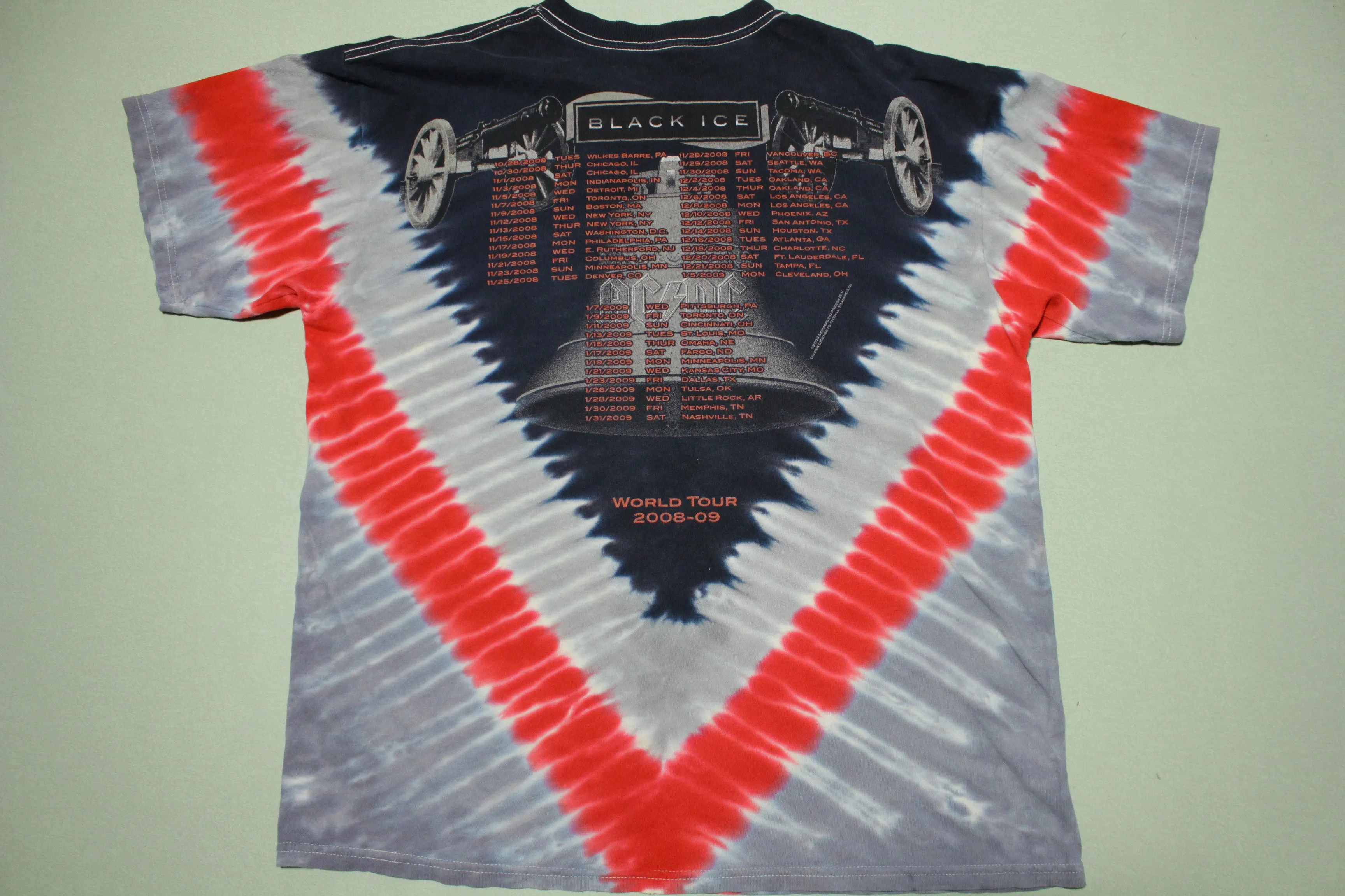 AC DC 2008 Black Ice World Tour Tie Dye Concert Cities T-Shirt