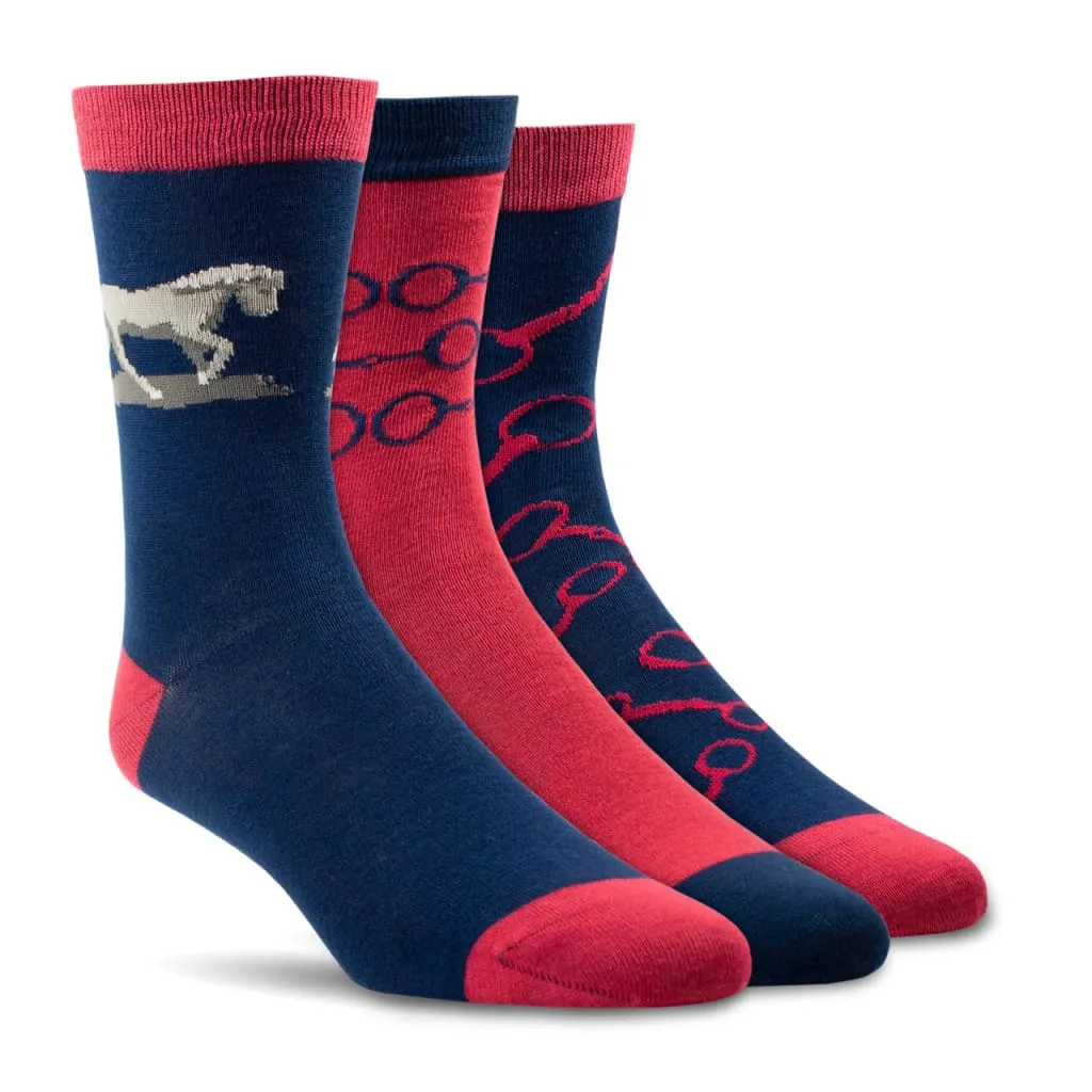 Ariat Ladies Charm Crew Socks Navy Snaffle