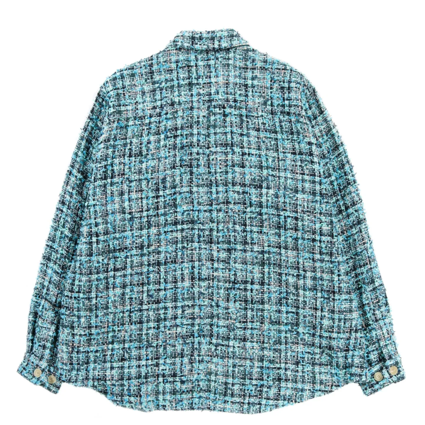 AURALEE HOMESPUN SUMMER TWEED SHIRT BLOUSON LT BLUE / NAVY