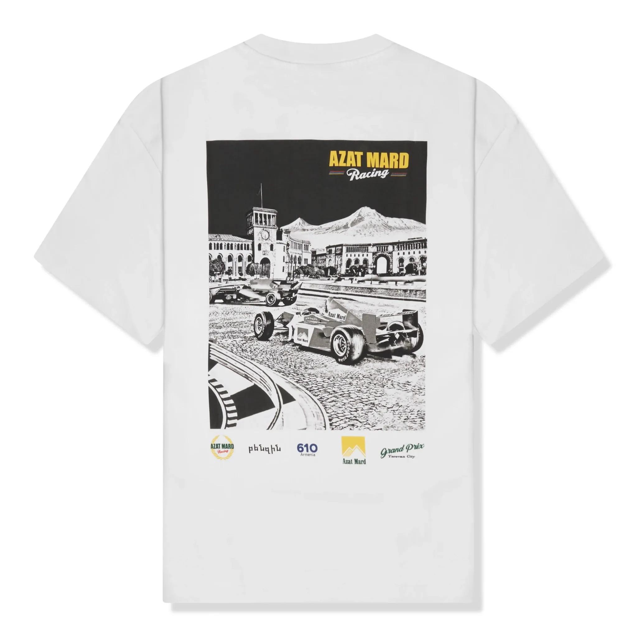 Mens White Azat Mard Yerevan Racing T-Shirt - Stylish Athletic Tee for Fans