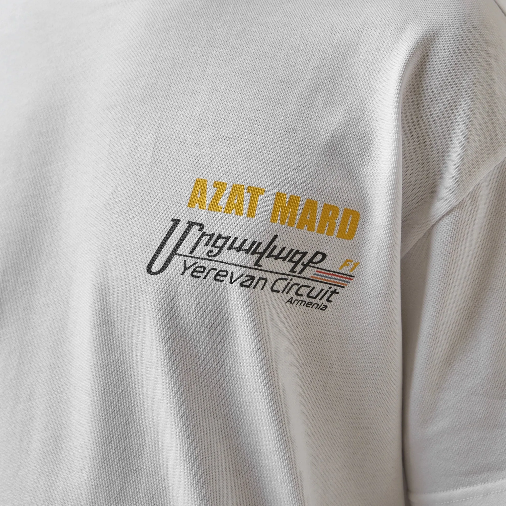 Mens White Azat Mard Yerevan Racing T-Shirt - Stylish Athletic Tee for Fans