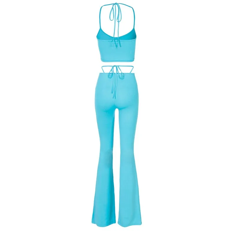 Bandage High Waist Flare Pant Sets