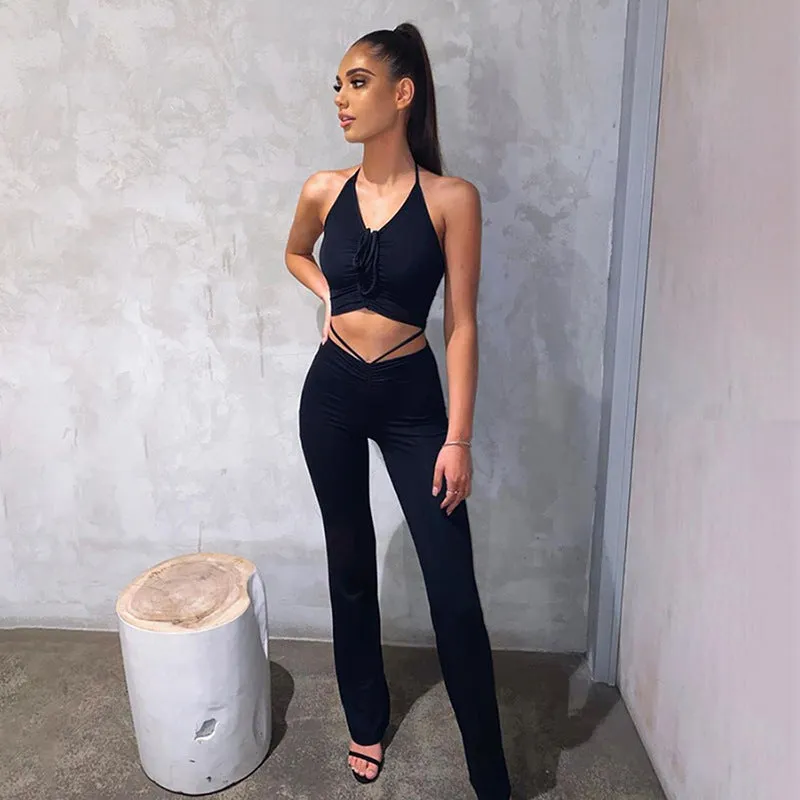 Bandage High Waist Flare Pant Sets