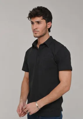 Basic Piquet Black Self Collar Polo T-Shirt