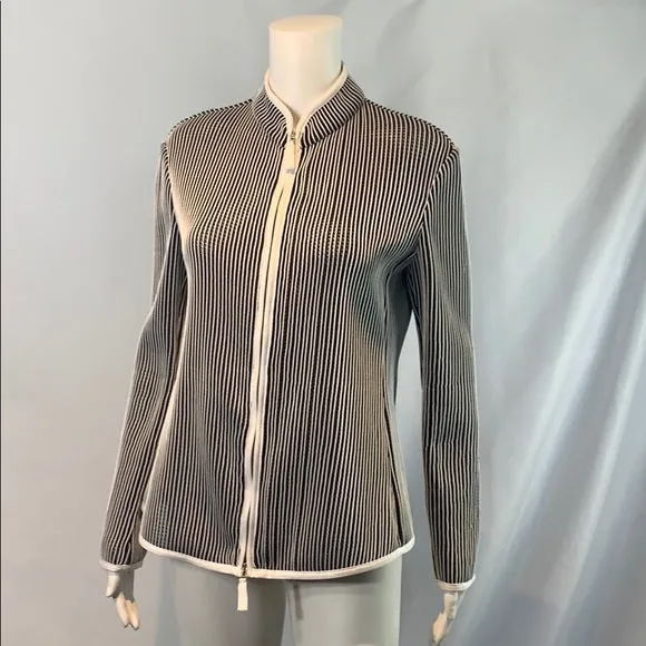 Black and White Striped Armani Zip Up