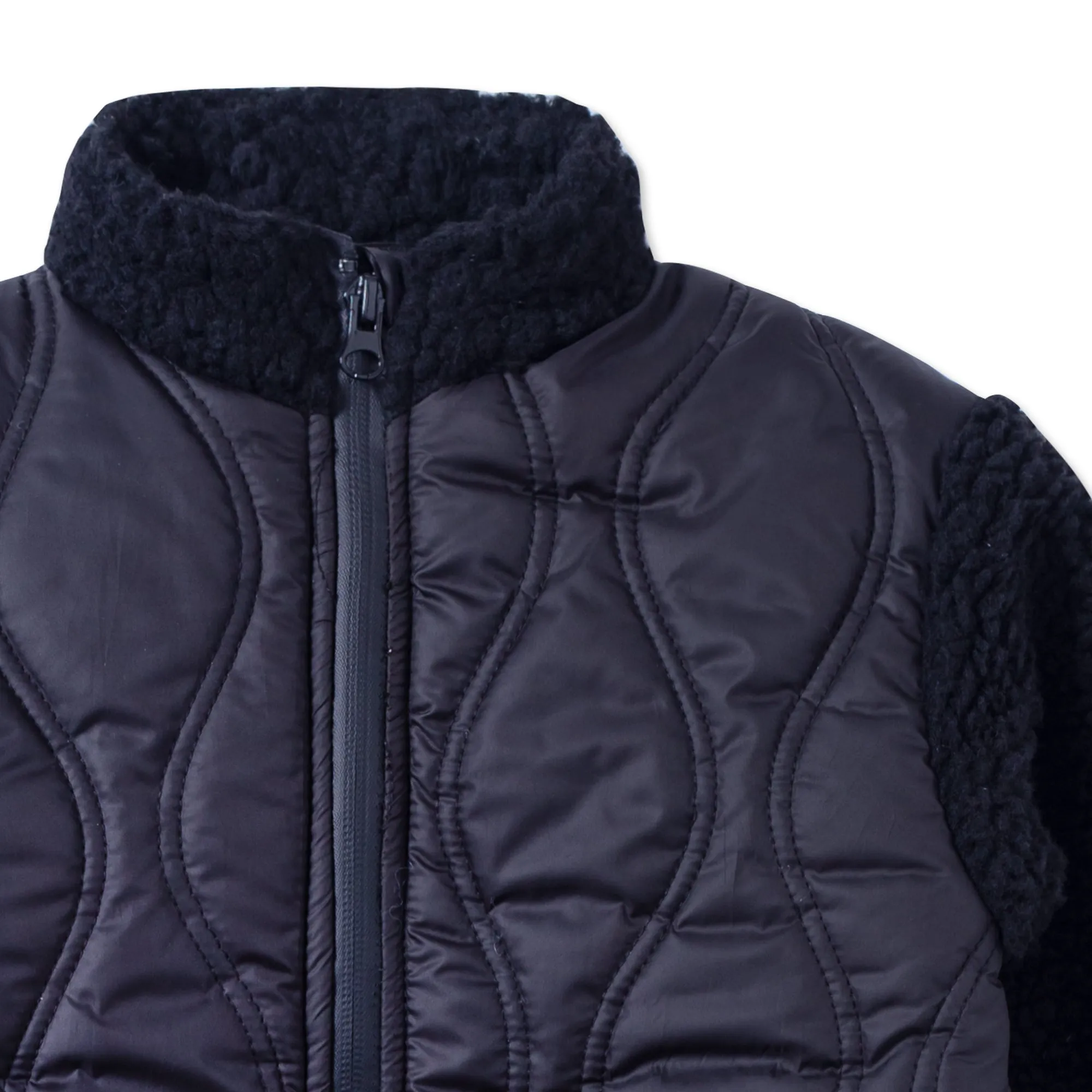 Black Shearling Arm Puffer Jacket