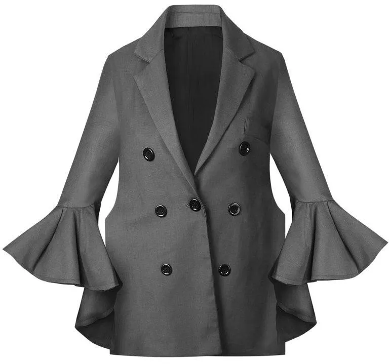 'Bromley' Deconstructed Bell-Sleeve Blazer in Grey