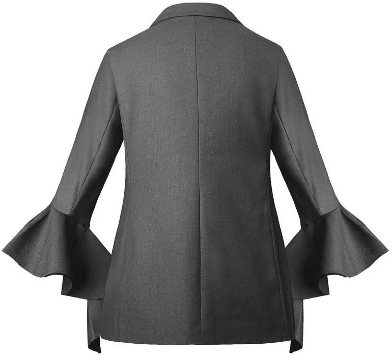 'Bromley' Deconstructed Bell-Sleeve Blazer in Grey