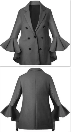 'Bromley' Deconstructed Bell-Sleeve Blazer in Grey