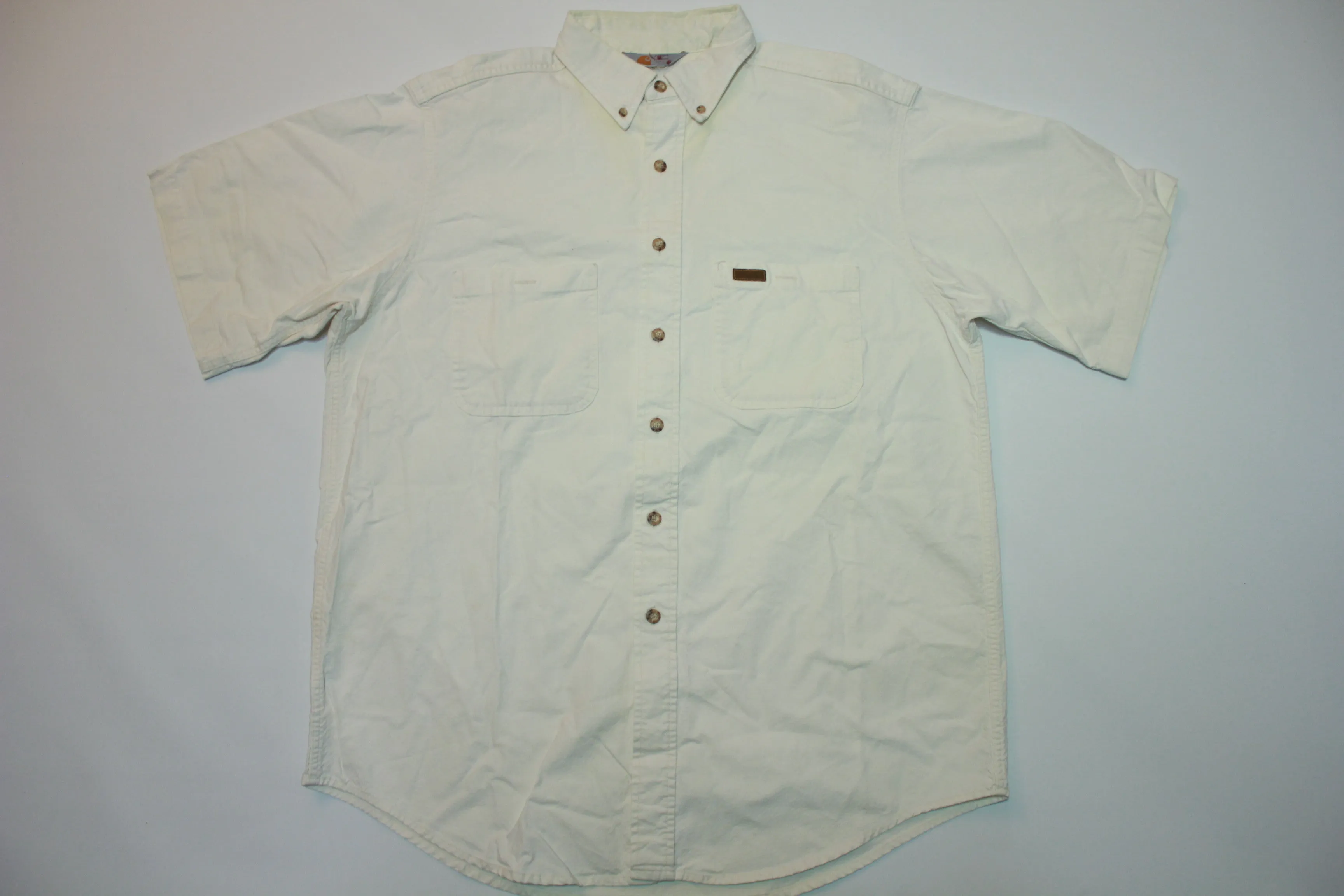 Carhartt S18 WHT Vintage 80's 90's Rugged Outdoor Wear Button Up Work Shirt