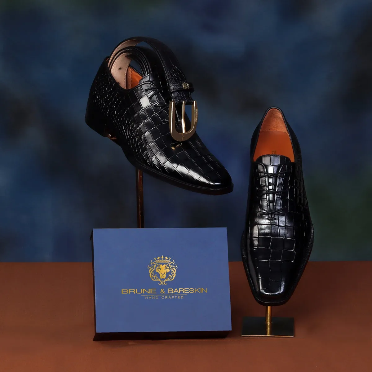 Corporate Gifting BCCI & Team India T-20 World Cup 2023 Bulk Order Black Croco Textured Formal Shoes and Belts (Reference Price for 1 Unit)