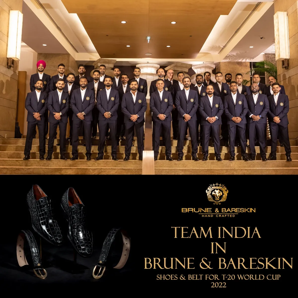 Corporate Gifting BCCI & Team India T-20 World Cup 2023 Bulk Order Black Croco Textured Formal Shoes and Belts (Reference Price for 1 Unit)