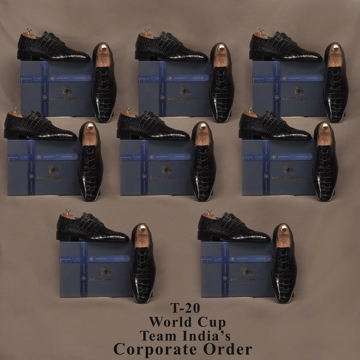 Corporate Gifting BCCI & Team India T-20 World Cup 2023 Bulk Order Black Croco Textured Formal Shoes and Belts (Reference Price for 1 Unit)