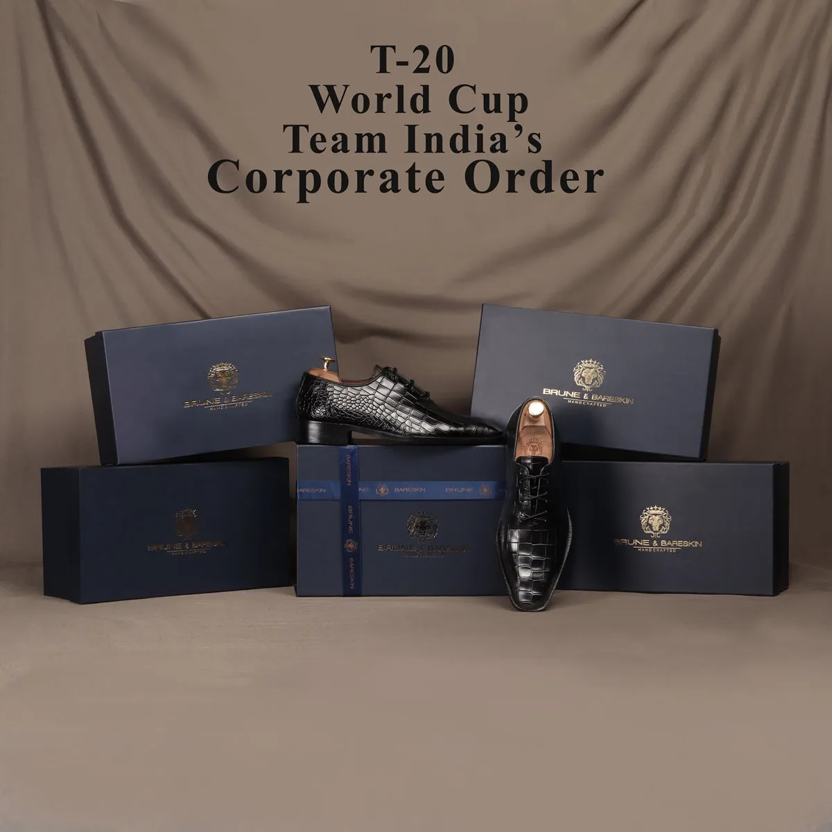 Corporate Gifting BCCI & Team India T-20 World Cup 2023 Bulk Order Black Croco Textured Formal Shoes and Belts (Reference Price for 1 Unit)