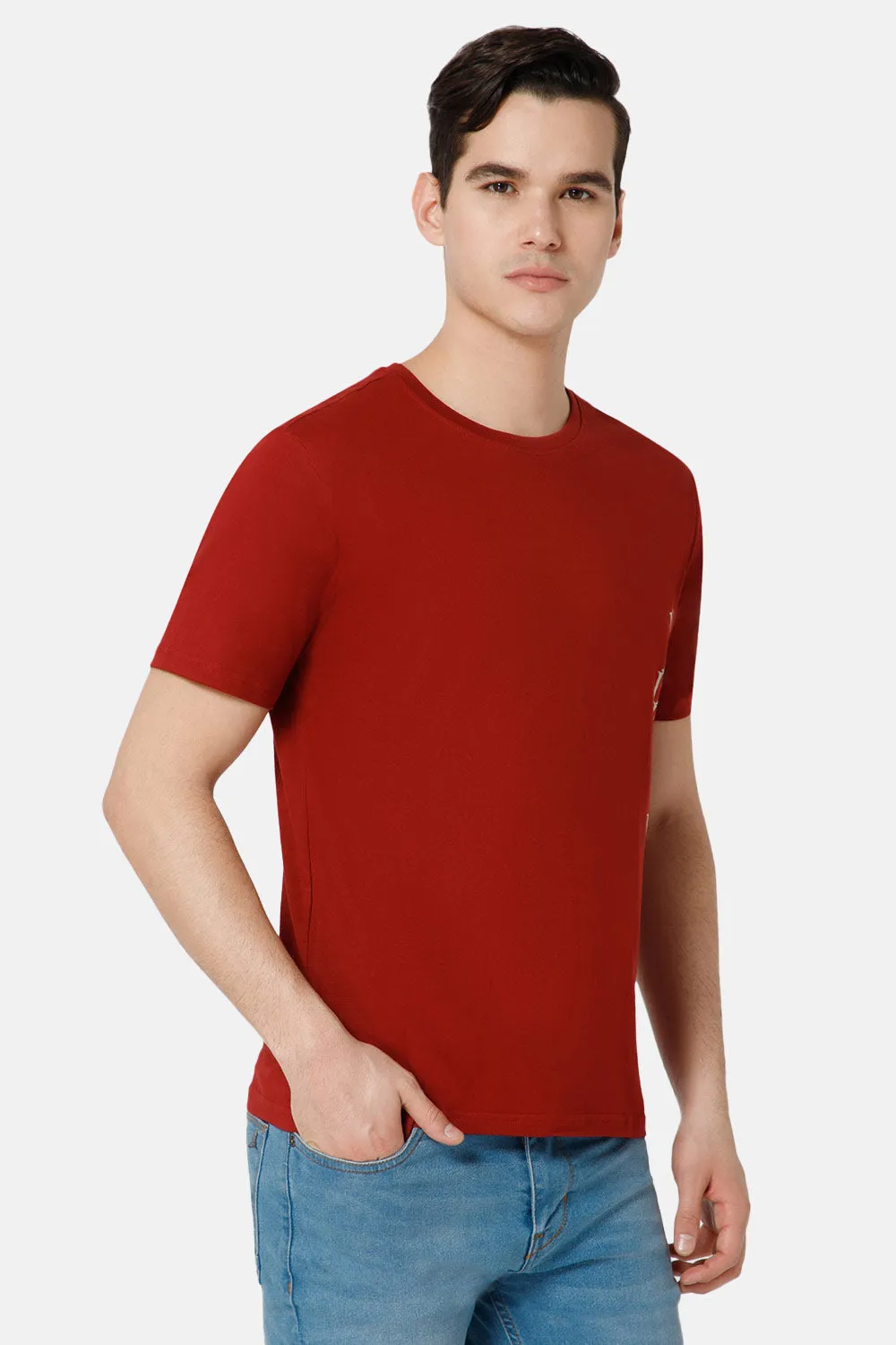 Enhance Printed Crew Neck Men's Casual T-Shirts - Maroon - TS19