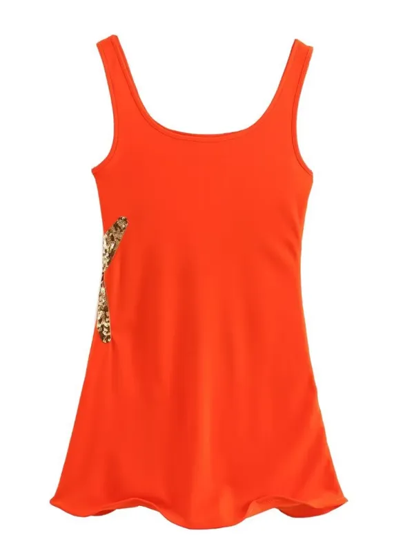 Fashionable Casual Sequin Embroidered Short Tank Top Dress