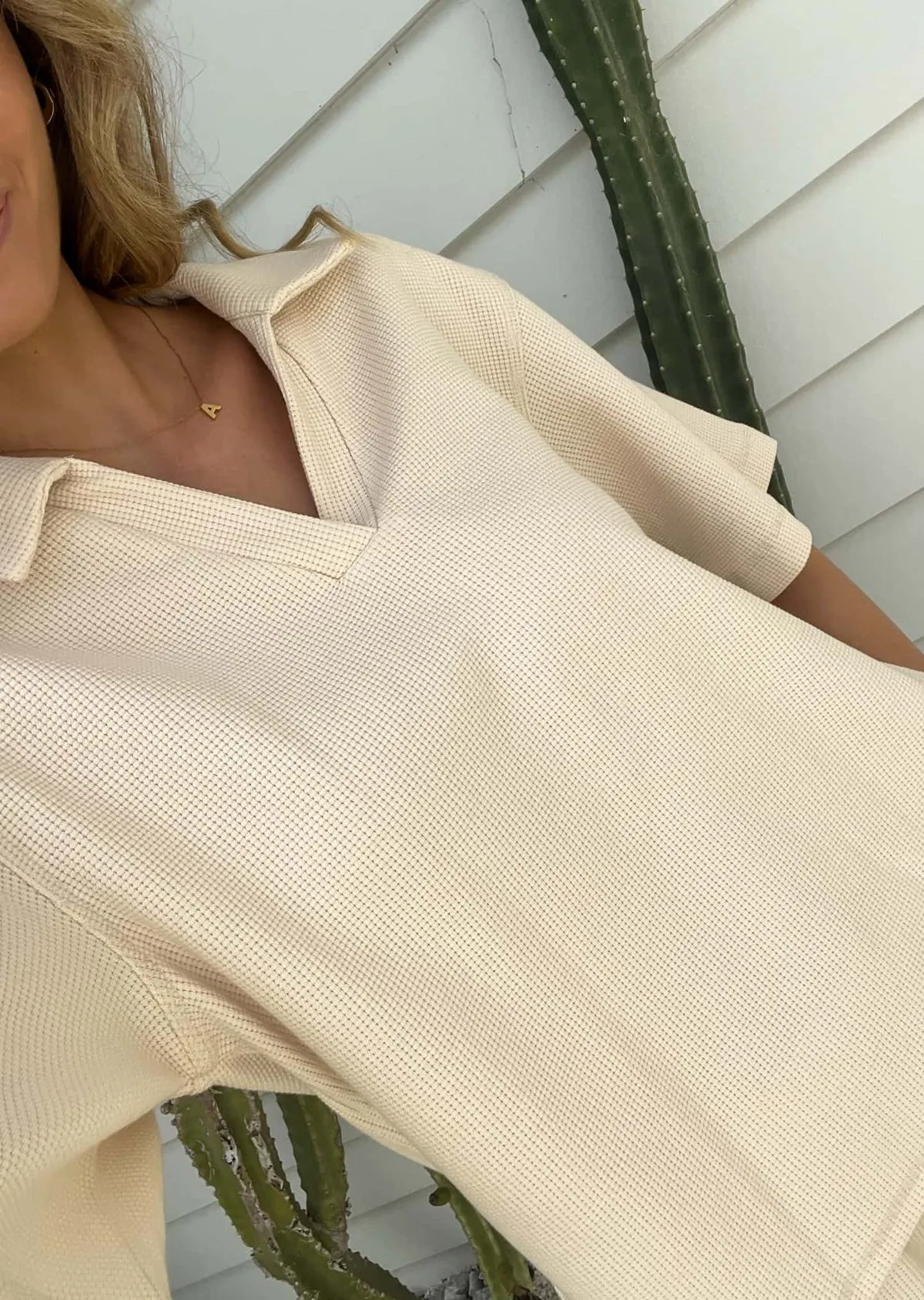 Kaylin Waffle Shirt -Beige