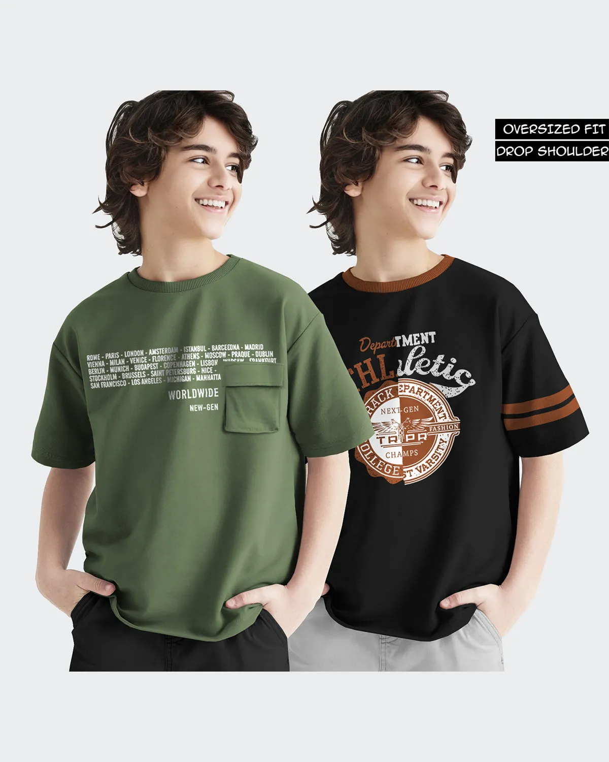 Kids T-Shirt Combo - Olivegreen-Black T-Shirts (Pack of 2)