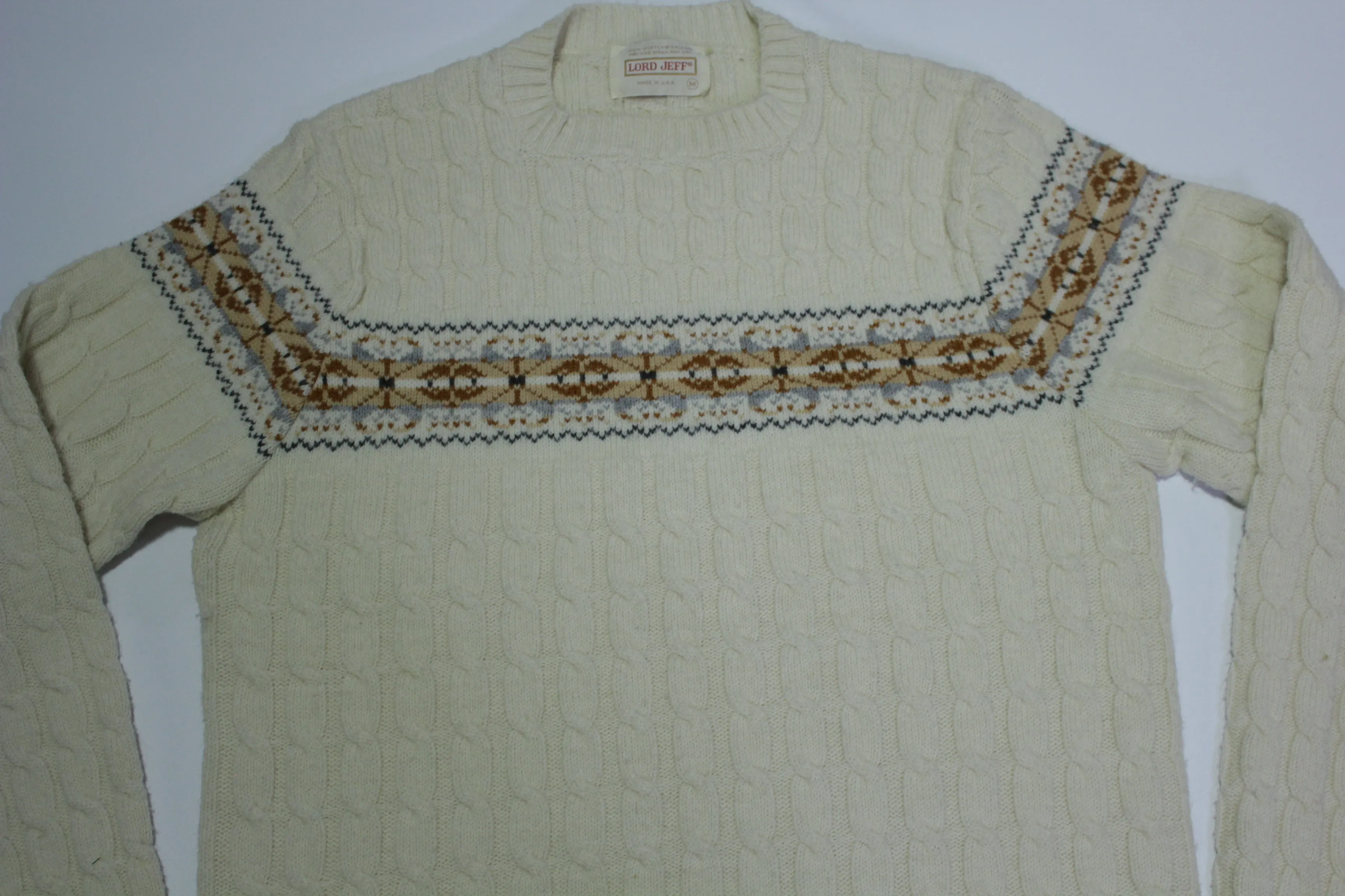 Lord Jeff Made In USA Wintuk Orlon Vintage 60's Cabled Winter Fireplace Make Out Sweater