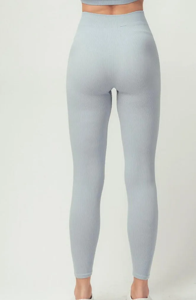 Margo Ribbed Leggings in Pale Blue and Lilac