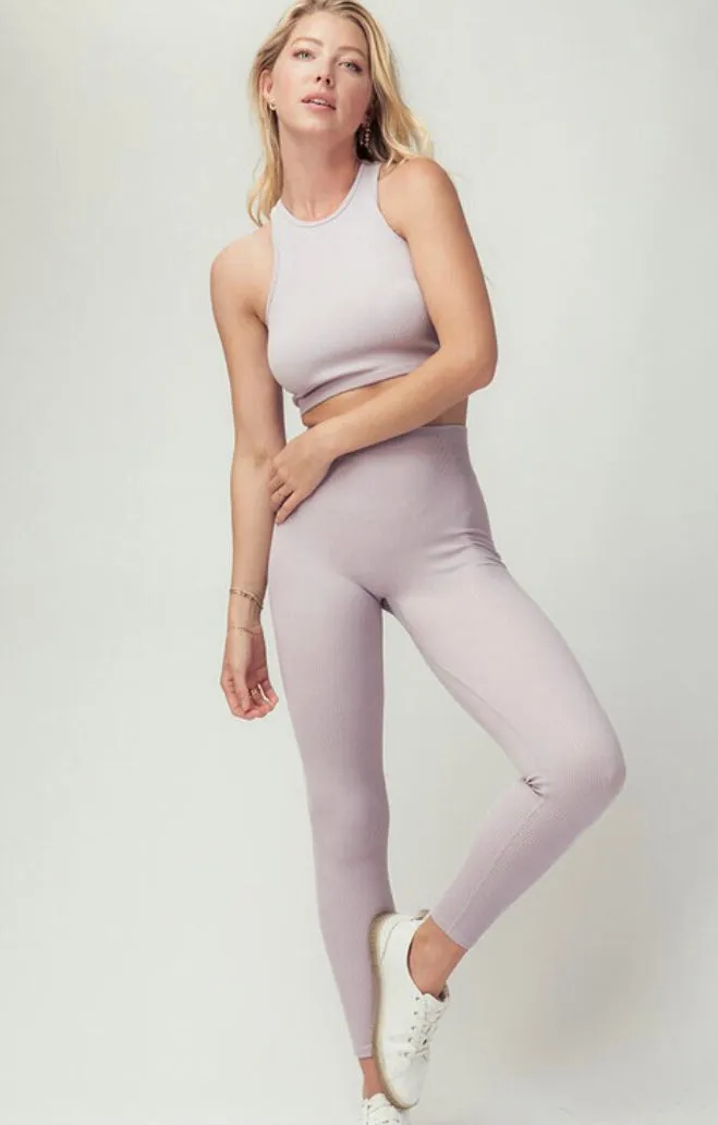 Margo Ribbed Leggings in Pale Blue and Lilac