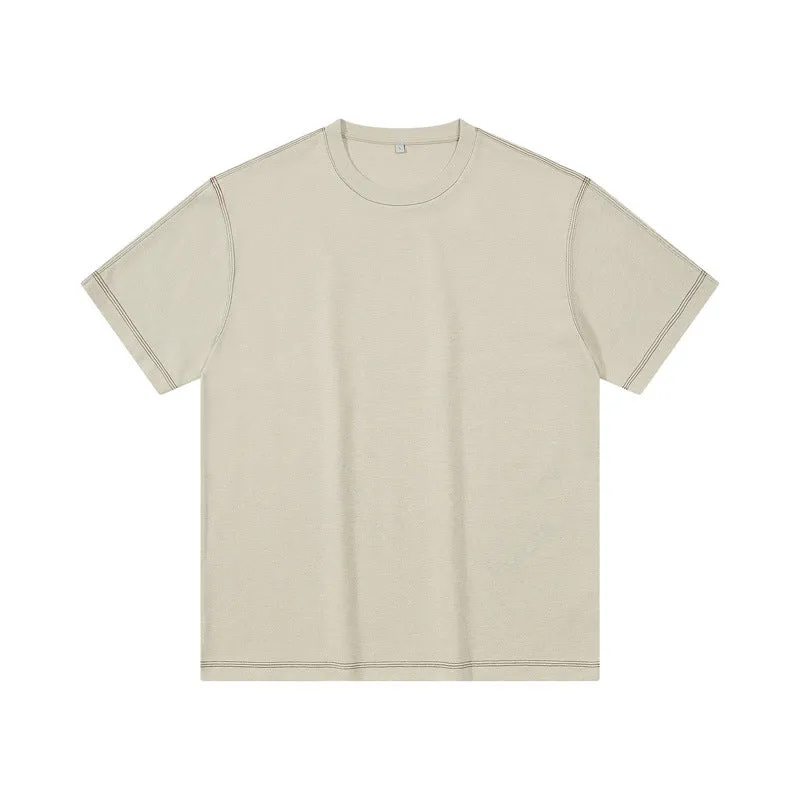 Men's Retro Drop Shoulder Contrast Line Twill T-Shirt