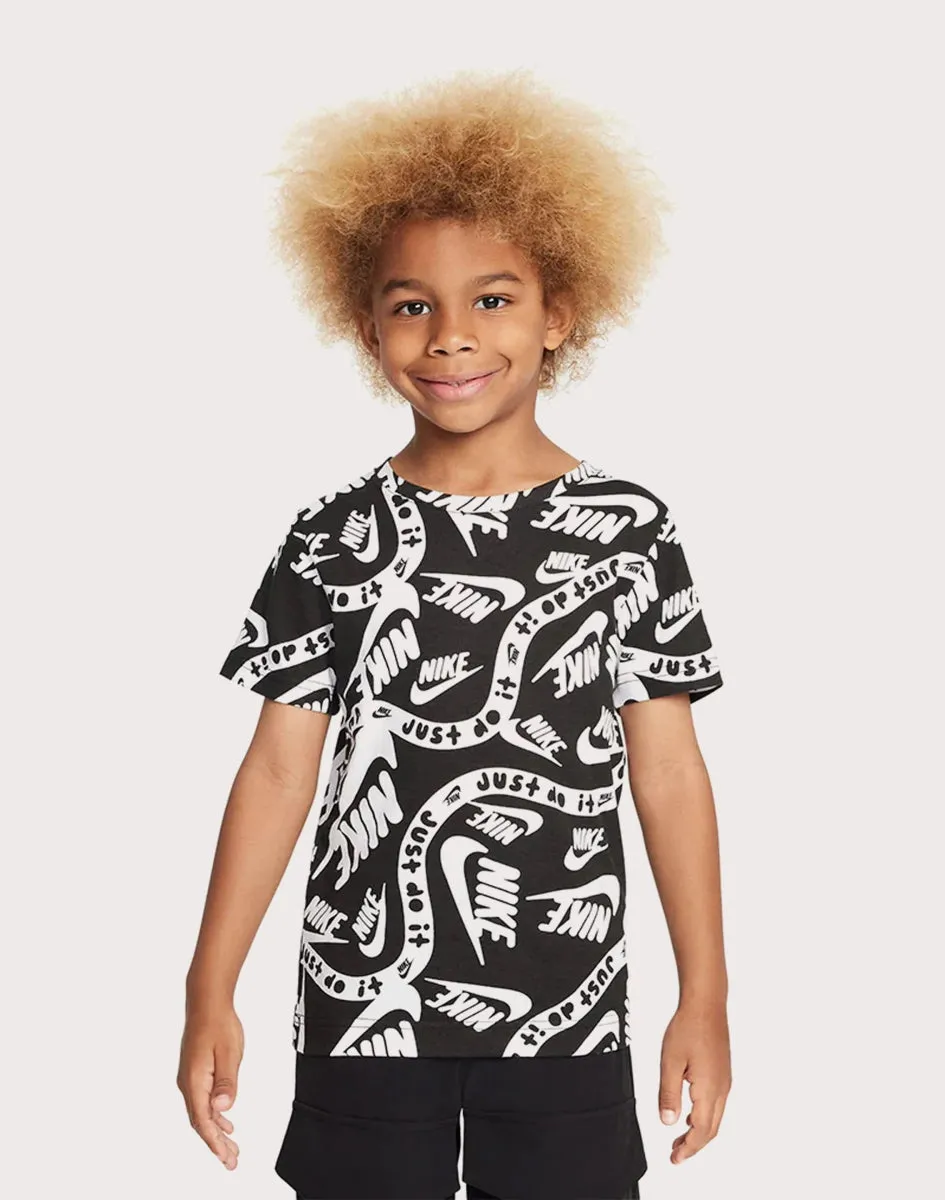 NIKE JUNIOR WORD PRINT BLACK/WHITE TEE