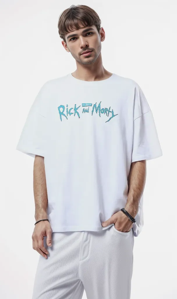 O178409 Front Print & Back Rick And Morty White Tee