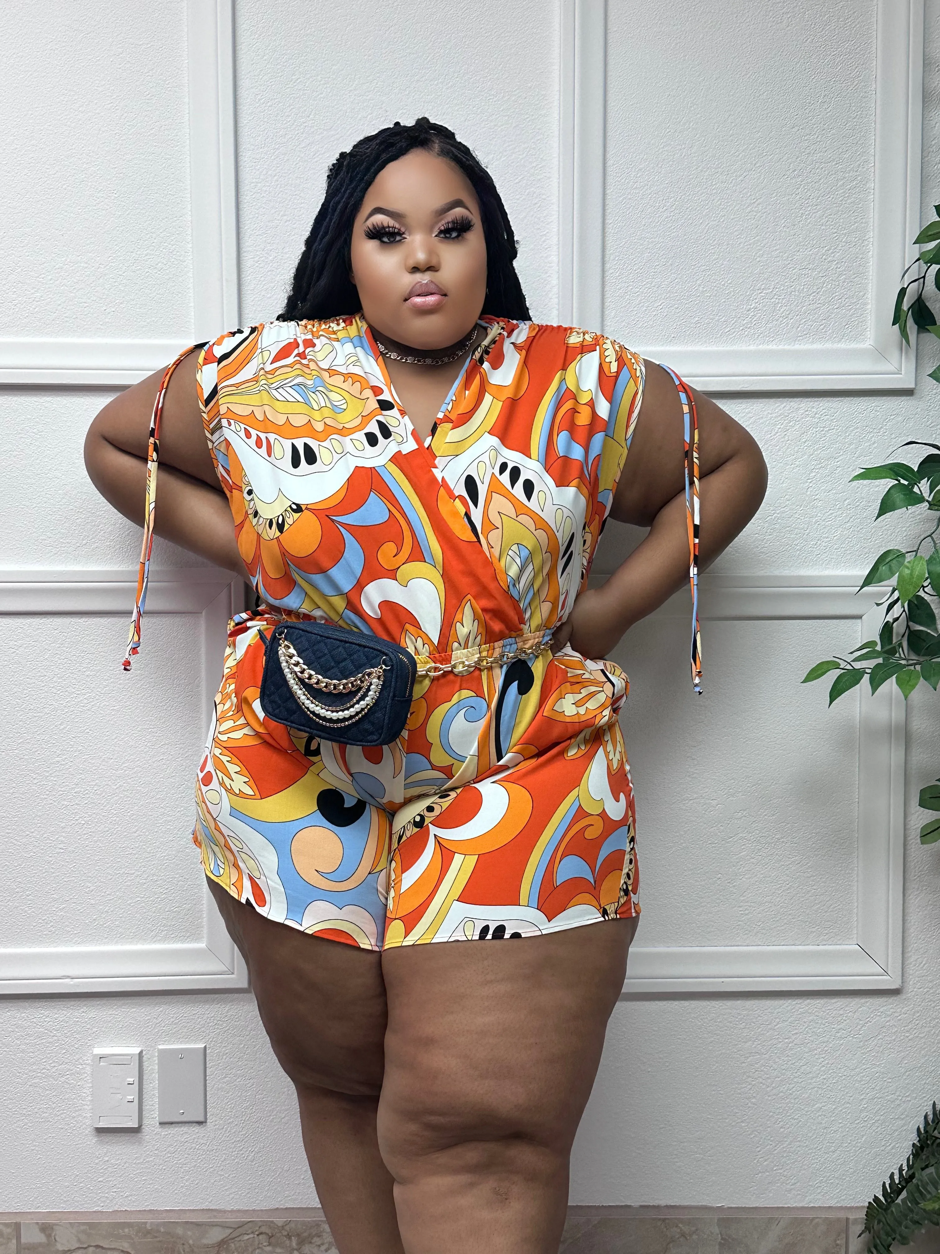 Orange Multi color Rema   Size Romper