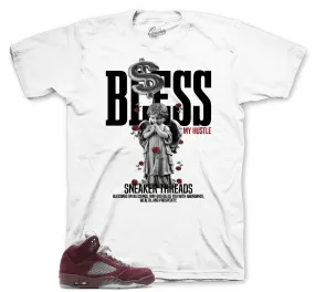 Retro 5 Burgundy Shirt - Bless My Hustle - White