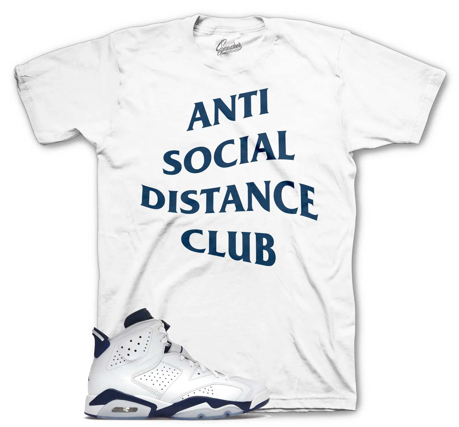 Retro 6 Midnight Navy Shirt - Social Distance - White