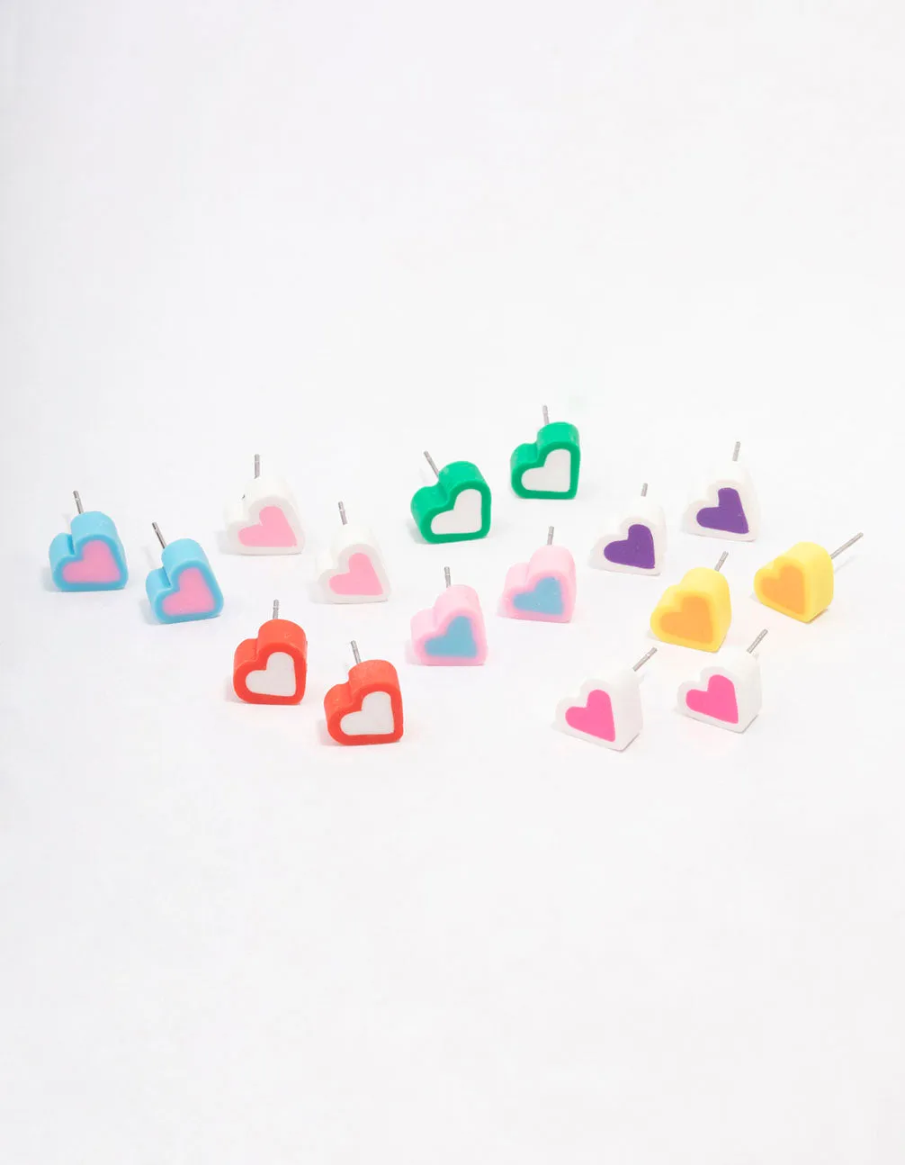 Rhodium Rubber Heart Earring 8-Pack