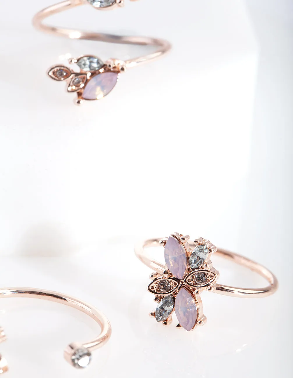 Rose Gold Floral Gem Ring Pack