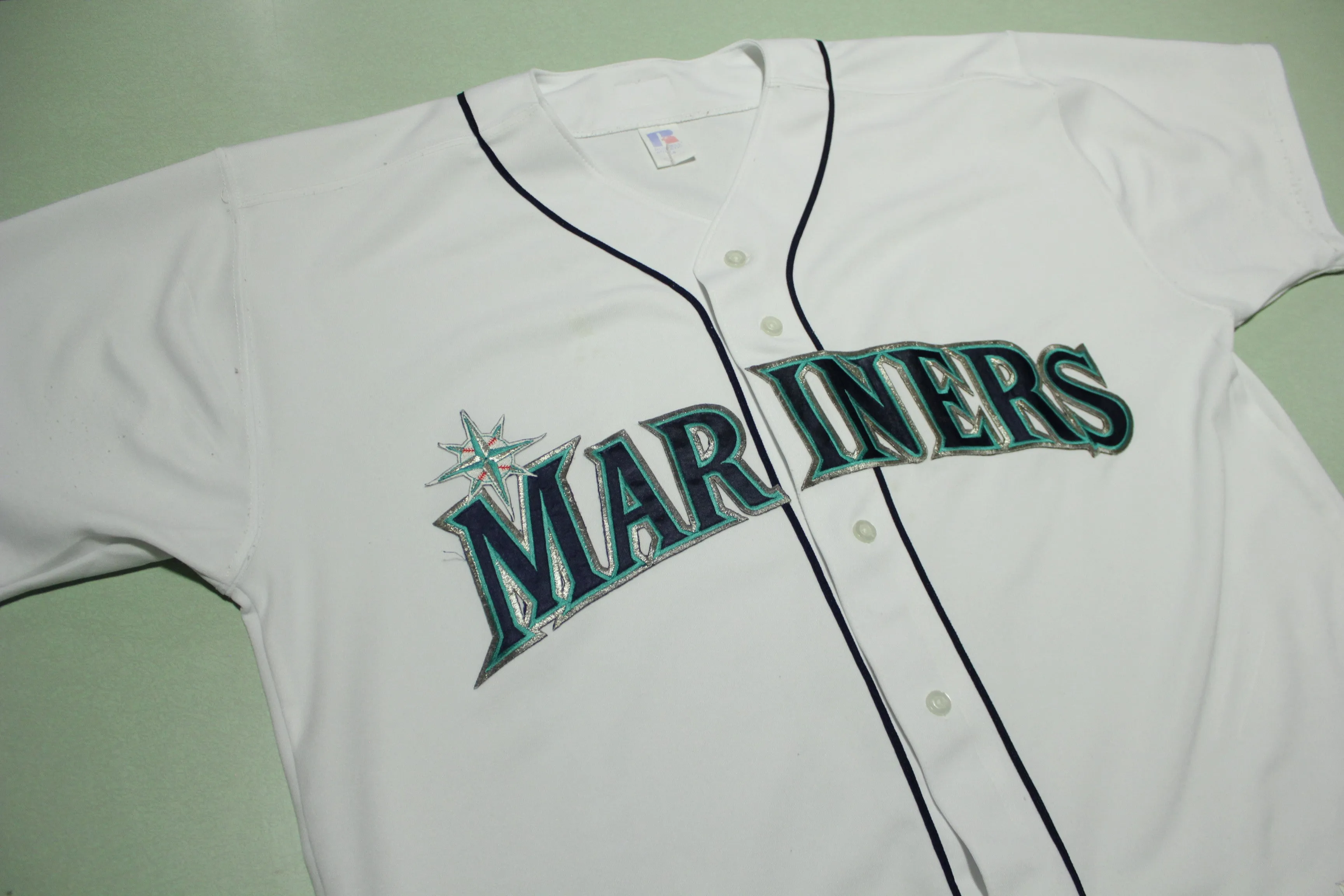 Seattle Mariners Blank Vintage 90's Russell Made in USA Button Up Jersey