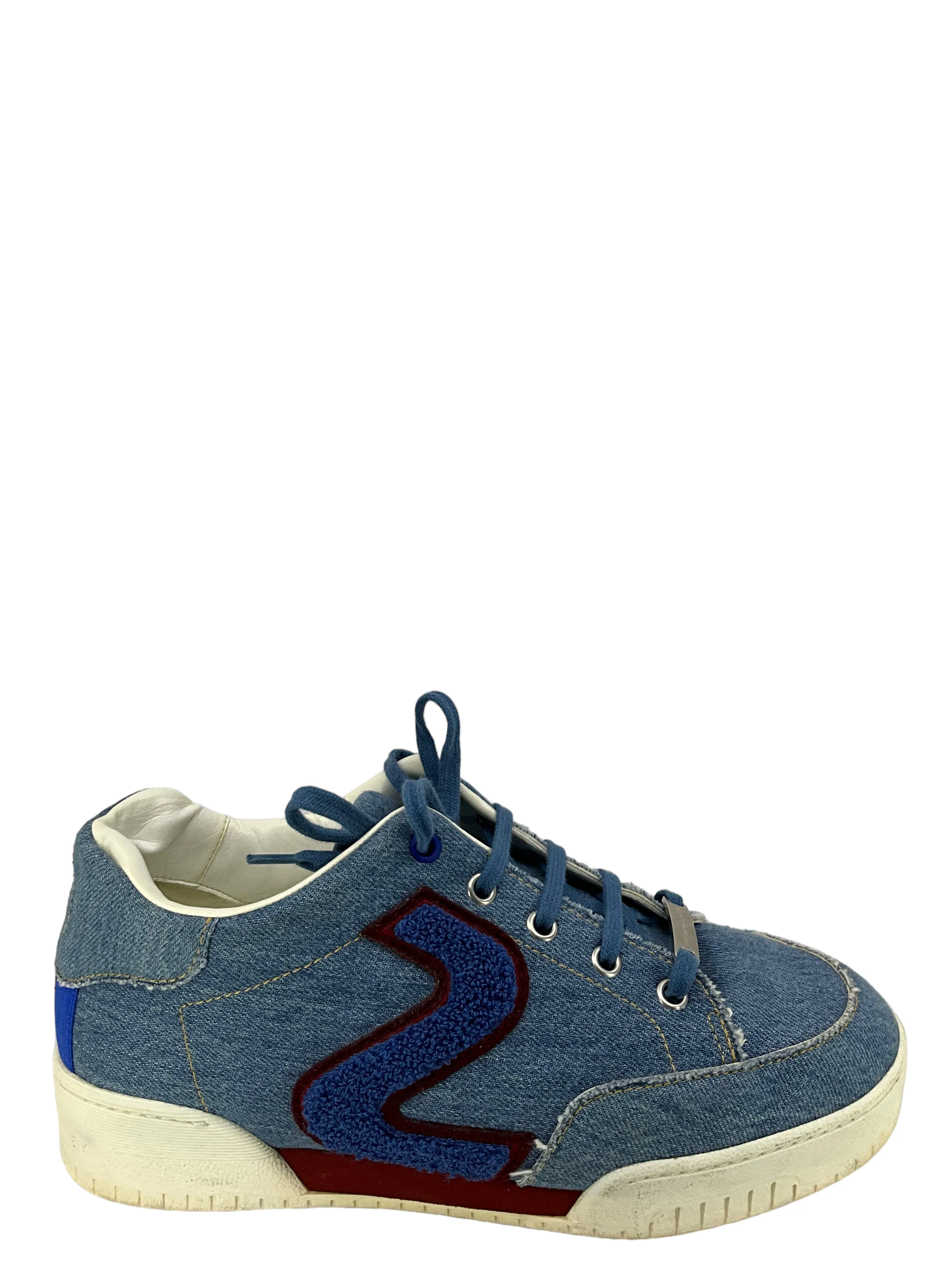 Stella McCartney Blue Denim Embroidered Logo Low Top Sneakers Size 8