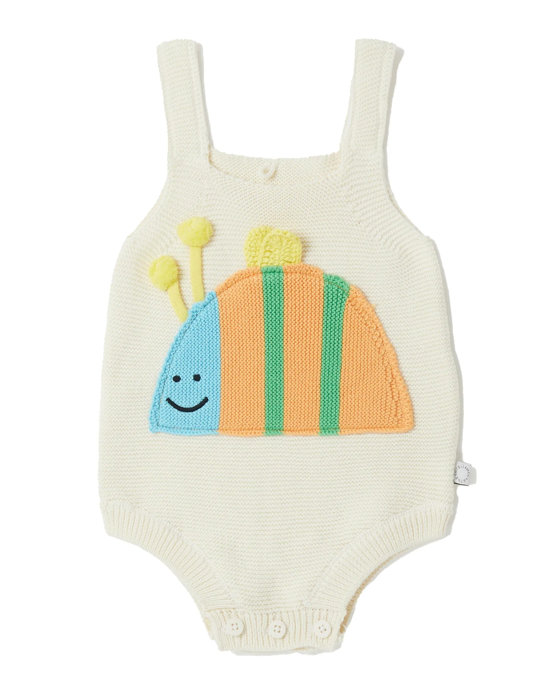 STELLA MCCARTNEY KIDS Baby Organic Cotton Knit Puffel Overalls Bodysuit with Bumblebee