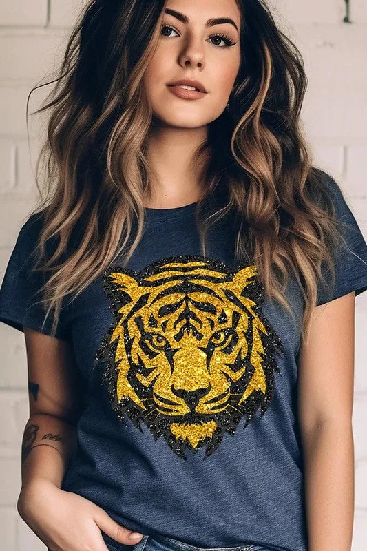 Tiger Head Gold Graphic T Shirts