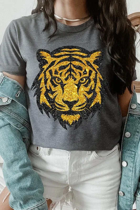 Tiger Head Gold Graphic T Shirts