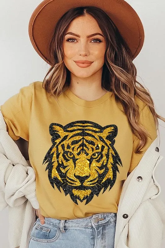 Tiger Head Gold Graphic T Shirts