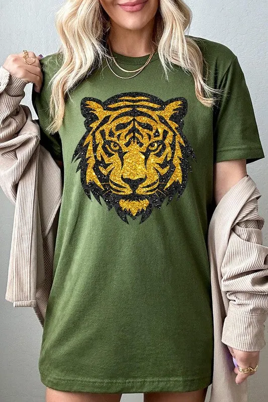 Tiger Head Gold Graphic T Shirts