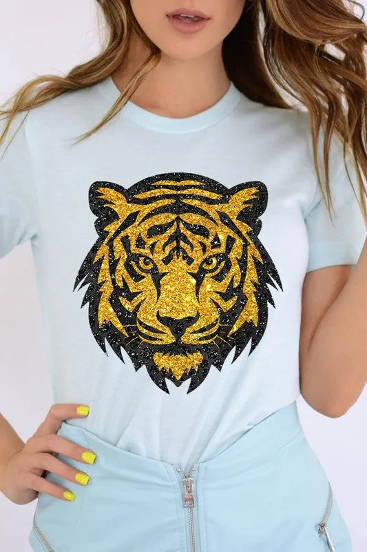 Tiger Head Gold Graphic T Shirts