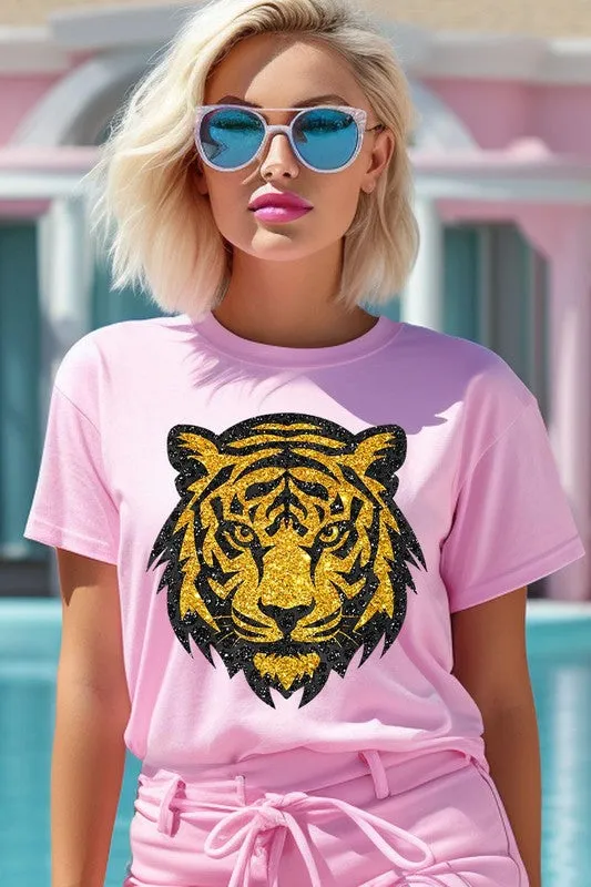 Tiger Head Gold Graphic T Shirts