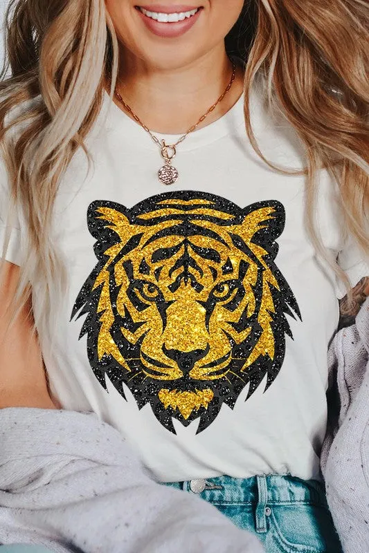 Tiger Head Gold Graphic T Shirts