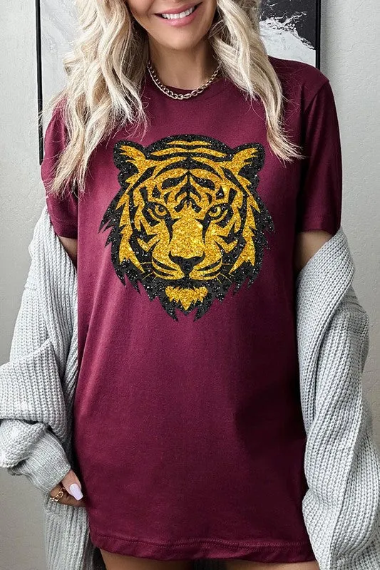 Tiger Head Gold Graphic T Shirts