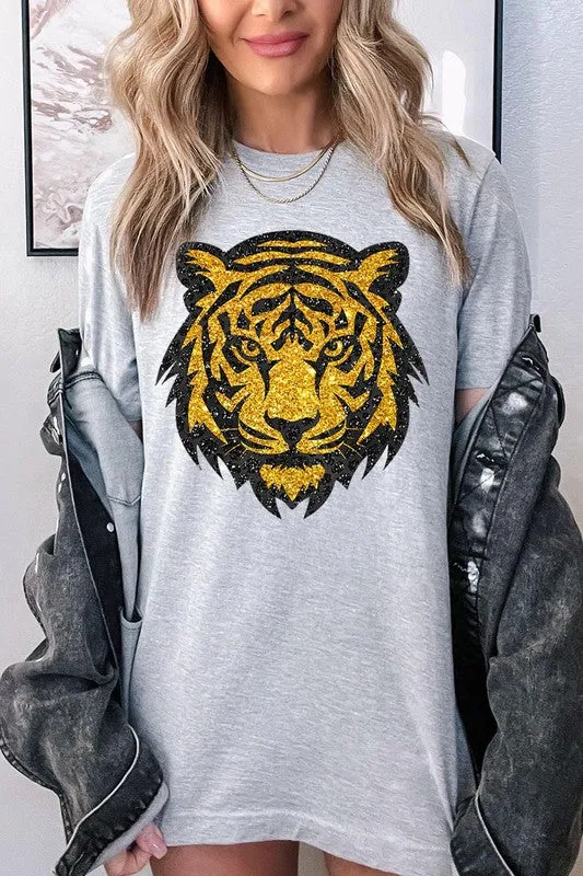 Tiger Head Gold Graphic T Shirts