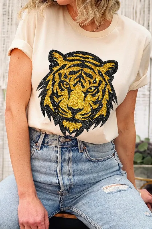 Tiger Head Gold Graphic T Shirts