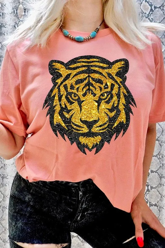 Tiger Head Gold Graphic T Shirts